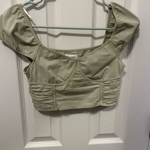 Princess Polly Sage Green Ruched Crop Top